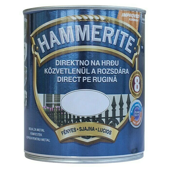 Boja za metal HAMMERITE SMOOTH - SJAJNI LAK BIJELA 0,25L-0