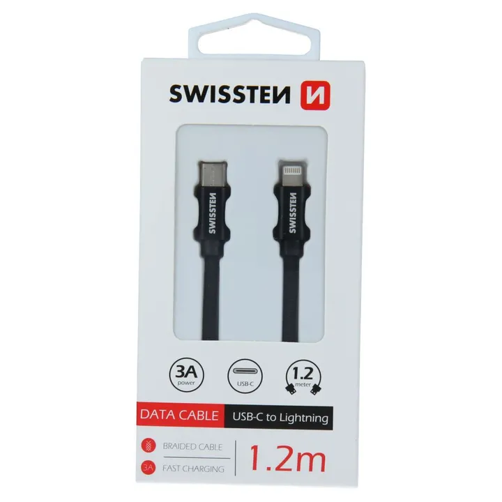 SWISSTEN KABEL USB-C/LIGHTNING, PLATNENI, 1.2M, CRNI-0