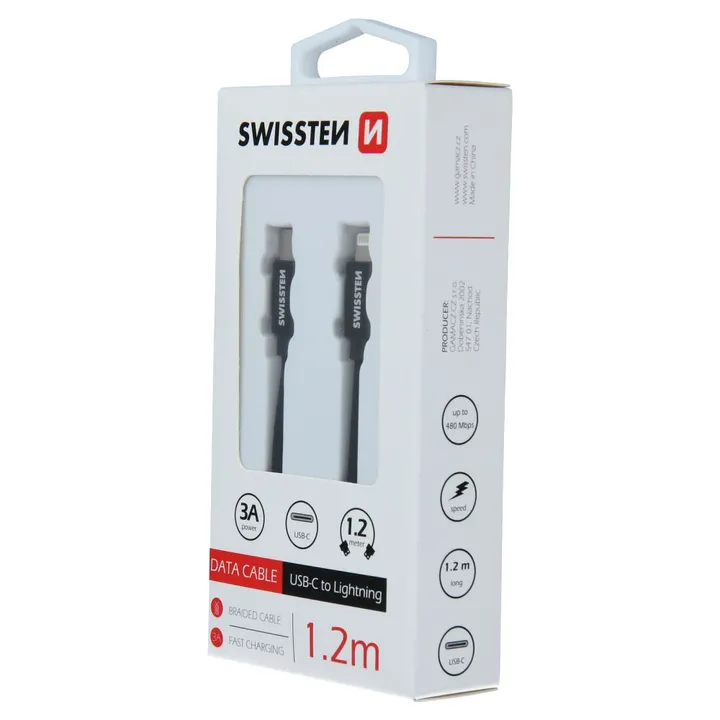 SWISSTEN KABEL USB-C/LIGHTNING, PLATNENI, 1.2M, CRNI-1