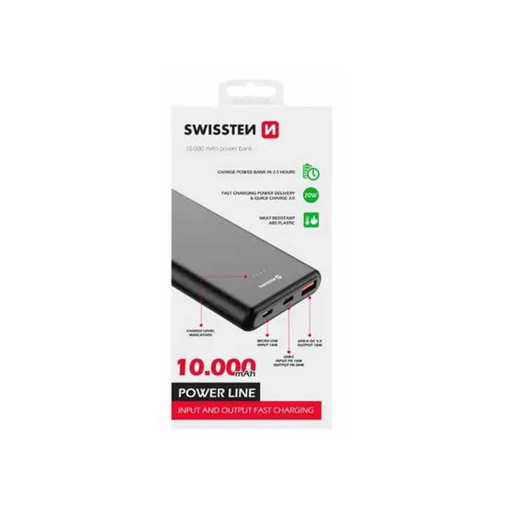 Powerbank SWISSTEN 10000MAH, 20W, CRNA-1
