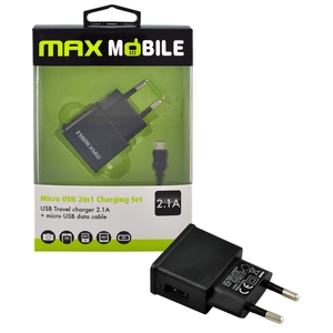 MAXMOBILE PUNJAČ SET 2U1 KUĆNI USB+MICRO DATA KABEL 2,1A