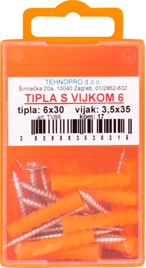 Plastična tipla S VIJKOM FI 6 17KOM