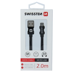 TELEFON SWISSTEN KABEL MICRO USB PLATNENI 2M CRNI