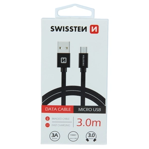 TELEFON SWISSTEN KABEL MICRO USB PLATNENI 3M CRNI