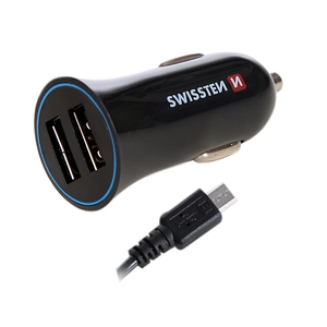 TELEFON SWISSTEN AUTO PUNJAČ 2xUSB 2.4A CRNI + MICRO USB