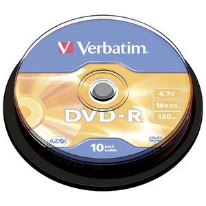 MEDIJI ZA SNIMANJE DVD -R VERBATIM -R 4,7/120 16x SPINDL MAT SILVER PK10 43523