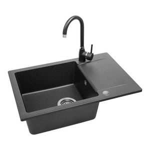 Granitni sudoper Laveo Celebes set s miješalicom i sifonom, crni 65x44 cm
