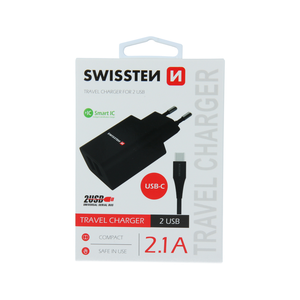 TELEFON SWISSTEN PUNJAČ AC220 2XUSB 2.1A SMART IC + MICRO USB KABEL CRNI