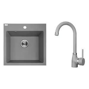 Granitni sudoper Laveo Alena set s miješalicom i sifonom, sivi, 49x49 cm