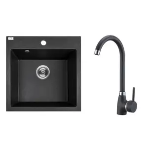 Granitni sudoper Laveo Alena set s miješalicom i sifonom, crni, 49x49 cm