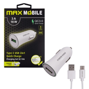 MAXMOBILE AUTO ADAPTER USB SC-106 QC 3.0,18W QUICK CHARGE 3A + TYPE C CRNI