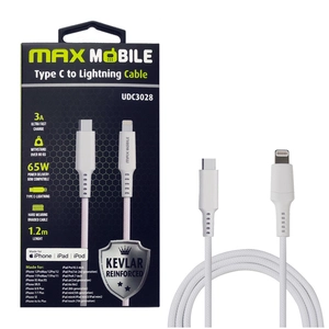 MAXMOBILE DATA KABEL I-PHONE LIGHTNING-TYPE C MFI APPLE KEVLAR QC 3A 1,2M WHITE