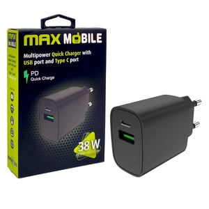 MAXMOBILE KUĆNI PUNJAČ PD QC3.0 DUO TYPE C 20W+USB 18W 2UTR3068-QP