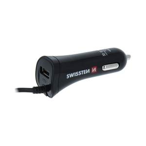 SWISSTEN PUNJAČ ZA AUTO USB-C I USB, 2.4A, CRNI