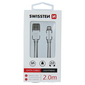 SWISSTEN KABEL USB/LIGHTNING, PLATNENI, 2M, SREBRNI-1