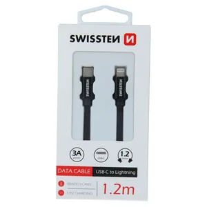 SWISSTEN KABEL USB-C/LIGHTNING, PLATNENI, 1.2M, CRNI