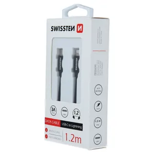 SWISSTEN KABEL USB-C/LIGHTNING, PLATNENI, 1.2M, CRNI-1