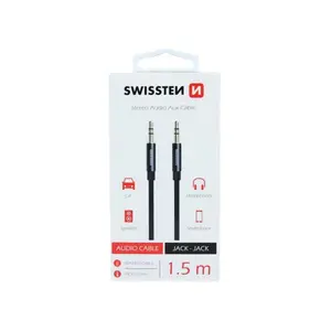 SWISSTEN KABEL AUDIO, STEREO, PLATNENI, 3.5MM-3.5MM, 1.5M, CRNI