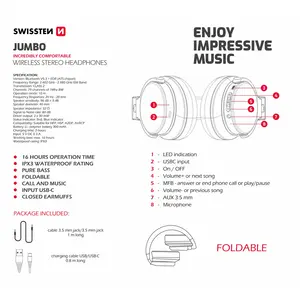 Žičane slušalice SWISSTEN BLUETOOTH, MIKROFON, HANDSFREE, JUMBO-2