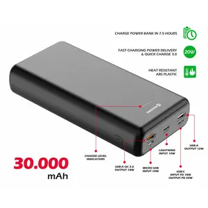 Powerbank Swissten 30000mAh, 20W, PD, QC, svi utori, crna-1
